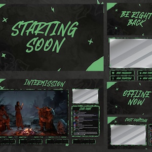 Green and Black Animated Twitch Overlay, Simple Stream Overlay Twitch, Graffiti Theme Overlays, Animated Webcam Overlay, Twitch Screens