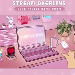 Cozy Animated Stream Overlay, Twitch Cute Animated Overlay, Cute Pastel Gaming Room, Kawaii Overlay Twitch, Cat, Desk, Flowers