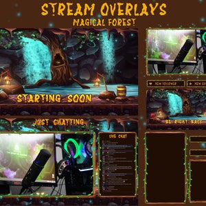 Animierte Twitch Stream Overlays, Magischer Wald Twitch Overlay, Glühender Geist Forest Stream Overlay, Glühwürmchen, Spooky, Wasserfall, Wald