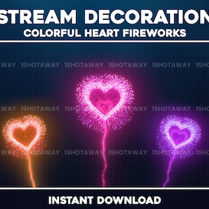 Animiertes Herz-Feuerwerk-Twitch-Overlay, Valentinstag-Twitch-Overlay, buntes Herz-Feuerwerk, Party, Festlich, Neujahr, Weihnachten, Valentinstag