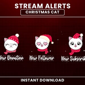 Twitch Animated Stream Alerts, Christmas Cat Twitch Alerts, Cat Stream Alerts, Cute Alerts, Kawaii, Kitty, Vtuber Assets, Stars, Christmas