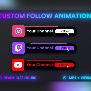 Custom Animated Social Media Lower Thirds, Twitch Animated Follow PopUp, Stream Overlay, Youtube Stream Overlay, Instagram Stream Overlay