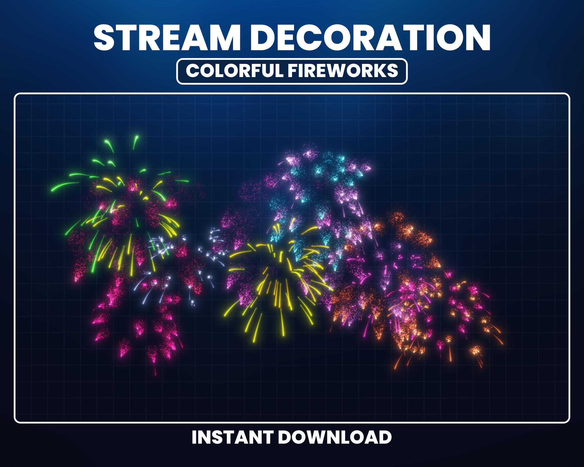 Animated Firework Twitch Overlay, Christmas Twitch Overlay, Colorful Fireworks, Party, Festive, New Year, Christmas, Valentine