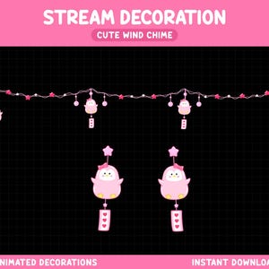 アニメーションのかわいい Twitch オーバーレイ、パステル ストリーム デコレーション、ピンクの Twitch オーバーレイ、かわいい Twitch オーバーレイ、星、風鈴、Twitch アドオン