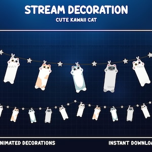 Animated Cute Cat Twitch Overlay, Pastel Cat Stream Decoration, Cute Cat Overlay, Kawaii Twitch Overlay, Stars, Cat, Twitch Add On