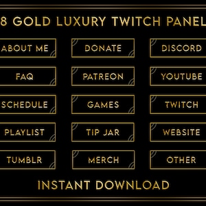 Gold and Black Twitch Panels, Clean Minimalistic Panels, Aesthetic Twitch, Simple Stream Panels