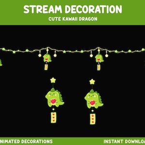 Animated Dragon Twitch Overlay, Pastel Stream Decoration, Dragon Overlay, Kawaii Twitch Overlay, Stars, Dragon, Wind Chime, Twitch Add On