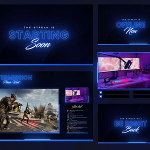 Stream Overlays Animiertes Neon Blau Twitch Pack, sauberes minimalistisches Stream Overlay Paket, einfache Twitch Bildschirme und Layout