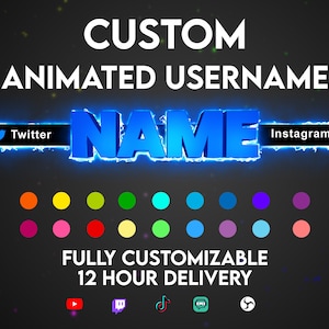 Twitch Custom Animated Username With Socials, Neon Custom Name, TIK TOK, Youtube - Fire, Electric, Glow Effects - Webm Hd
