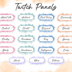 Twitch Stream Panels, Watercolor Twitch Panels, Simple Stream Panels, Handpainted Stream Panels, Twitch Panel