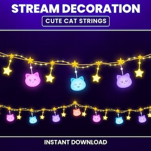 Animated Cat Stream Decoration, Cute Stream Overlay, Cat String Lights, Vtuber Decoration Overlay, Christmas, Cute, Twinkling, Stars , Kitty