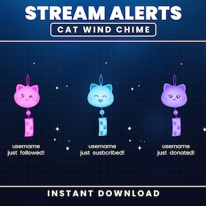Twitch Animated Stream Alerts, Cute Cat Twitch Alerts, Cat Stream Alerts, Cute Alerts Twitch, Simple Twitch Alerts, Wind Chime, Kitty, Kawai