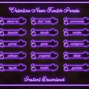 Niedliche Twitch Neon Stream Panels, Lila Herzen Stream Panels, Twitch Stream Panels