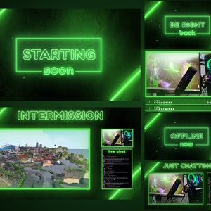 Neon Green Animated Overlays, Animated Twitch Pack, Simple Stream Overlays, Twitch Overlay Neon