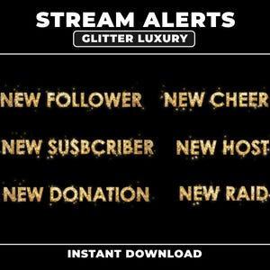Twitch Animated Stream Alerts, Luxury Animated Twitch Alerts, Glitter Stream Alerts, Gold Alerts Twitch, Simple Twitch Alerts, Sparkle