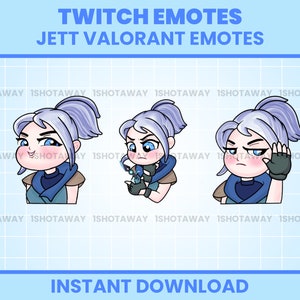 Cute Valorant Jett Emotes, Jett Valorant Twitch Emotes, Valorant Jett Emotes Pack