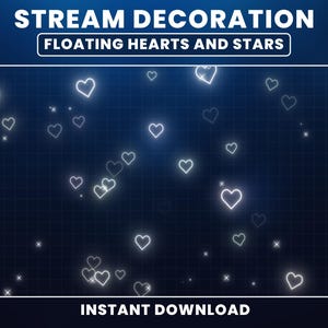 Decoración de transmisión animada de corazones flotantes / Superposición de Twitch de estrellas centelleantes / Partículas de galaxia brillante / Decoración de Twitch / Recursos de Vtuber
