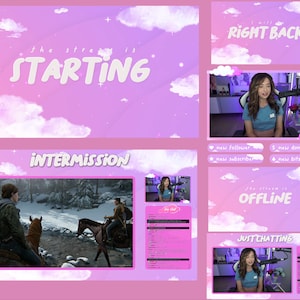 Clouds Animated Stream Overlay Package for Twitch, Cute Pink Purple Clouds,  Kawaii Theme Streaming Pack / Twitch Pack