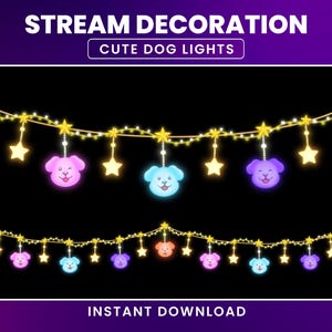 Animated Cute Dog Twitch Overlay, Dog Stream Decoration, Cute Dog Overlay, Stream Decoration Lights, Stars, Lights, Twitch Add On