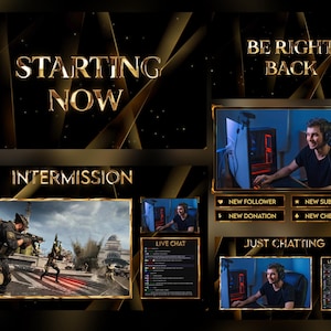 Black and Gold Animated Stream Overlays, Luxury Stream Overlay, Animated Twitch Overlay Pack, Minimalistic Twitch Screens and Layout