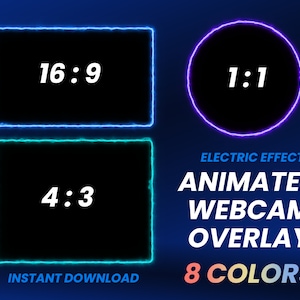 Superposición de cámara web animada de Twitch, Superposición de transmisión de cámara web de neón, Superposiciones de cámara web Twitch, Youtube, Facebook, Twitch Add on - 8 colores