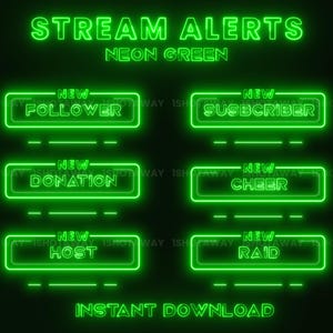 Green Twitch Alerts, Neon Animated Twitch Alerts, Neon Stream Alerts, Cute Alerts Twitch, Simple Twitch Alerts