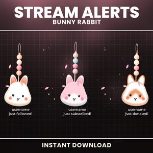Twitch Animated Stream Alerts, Rabbit Twitch Alerts, Bunny Stream Alerts, Cute Alerts, Kawaii, Kitty, Vtuber Assets, Stars