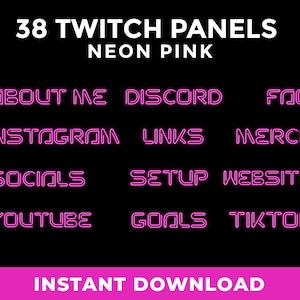 Neon Twitch Panels, Pink Stream Panels, Twitch Neon Stream Panels, Clean Neon Panels, Panels for Streaming
