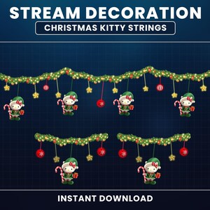 Animated Christmas Cat Twitch Overlay, Cat Stream Overlay, Stream Decoration Christmas Lights, Meowy Christmas, Cute Cat, Twinkling Stars