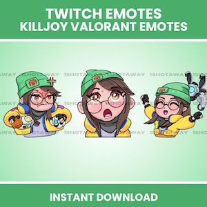 Niedliche Killjoy Valorant Emotes, Killjoy Valorant Twitch Emotes, Killjoy Angry, Killjoy Happy, Killjoy Surprised
