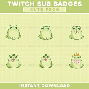 Cute Frog Sub/Bit Badges, Kawaii Frog Twitch Badges, Frog Stream Badges, Frog Emotes, Flowers, Leaves,Crown, Cute Badges