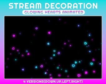 Animated Heart Glowing Stream Decoration, Glowing Pink and Blue Hearts Twitch Overlay, Cute Valentine Falling Heart Overlay, Twitch Add on
