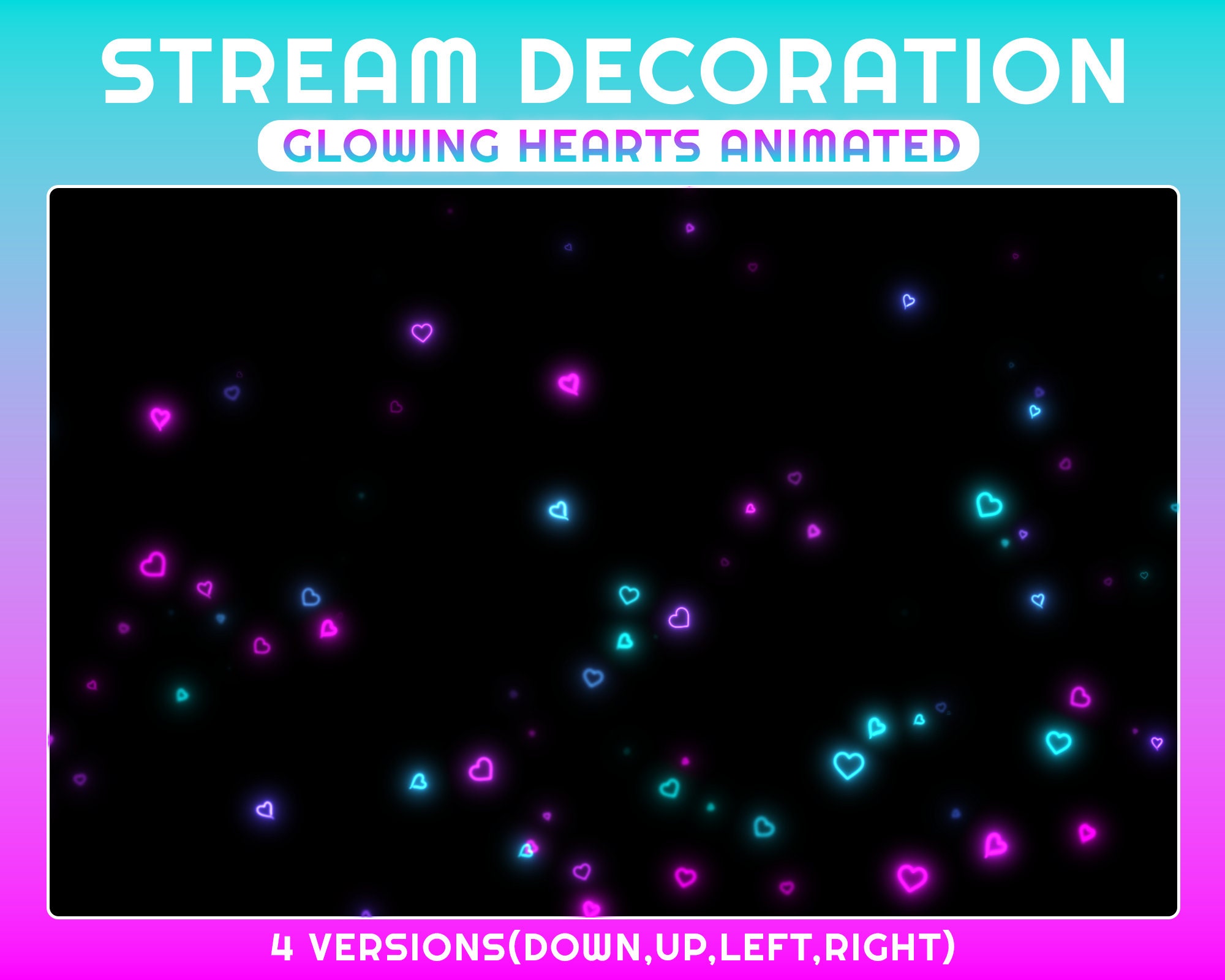 Animated Heart Glowing Stream Decoration, Glowing Pink and Blue Hearts Twitch Overlay, Cute Valentine Falling Heart Overlay, Twitch Add on