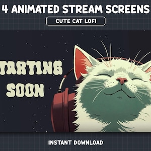Cat Twitch Overlay, Animated Cozy Twitch Screens, Anime Cat Stream Overlay, Twitch Overlay Lofi, Vtuber Background, Cute, Cozy, Kitty
