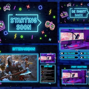 Animierte Gaming-Neon-Overlays, animiertes Twitch-Overlay Gaming-Neon, minimales Twitch-Overlay, bunt leuchtendes Stream-Overlay