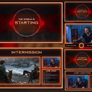 Black and Orange Animated Twitch Overlays, Clean Aesthetic Dark Theme Stream Overlay Package, Minimalistic Twitch Screens and Layout