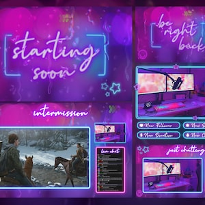 Neon Animated Twitch Overlay, Minimalistic Stream Overlay Pack, Aesthetic Purple and Blue Twitch Pack, Twitch Screens, Stream Layout