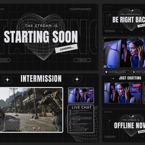 Black and White Animated Twitch Overlays, Clean Aesthetic Stream Overlay Package, Minimalistic Twitch Screens, Heart Twitch Overlay