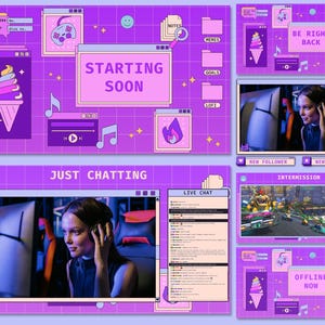 Twitch Retro Animated Overlay, Retro Computer Overlay, Pink Purple Stream Overlay, Cute Animated Stream Overlay, Retro Animated Stream Pack
