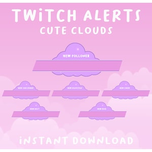 Twitch Alerts Animated Cute Clouds, Pink Twitch Alerts ,Pastel Stream Alerts, Kawaii Animated Stream Alerts Pack, Twitch Animated Alerts