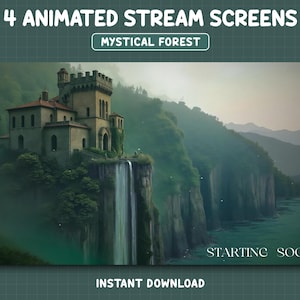 Mystical Forest Twitch Overlays, Animated Forest Overlay, Cozy Stream Screens, Twitch Overlay Lofi, Vtuber Background, Magic Forest, Calm