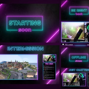 Neon Blue and Pink Gradient Animated Overlays Glowing Theme Streaming Pack / Twitch Pack - WEBM Format