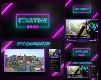 Neon Blue and Pink Gradient Animated Overlays Glowing Theme Streaming Pack / Twitch Pack - WEBM Format