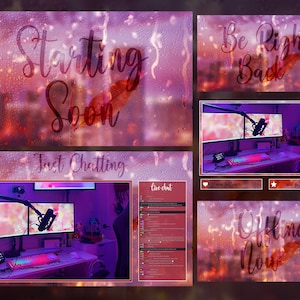 Twitch Animated Rain Overlay, Rainy Text Neon Stream Overlay, Cozy Stream Overlay Package, Lofi Twitch Overlay