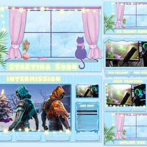Animated Twitch Overlay Winter Theme, Cute Cat Stream Overlay, Dreamy Kitty Overlay Twitch, Winter Animated Overlay, Lofi Twitch Overlay