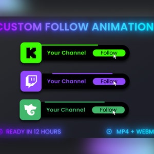 Custom Animated Social Media Lower Thirds, Twitch Animated Follow PopUp, Popup Stream Overlay, Kick Stream Overlay, Trovo Stream Overlay