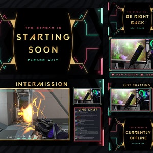 Twitch Valorant Overlays, Valorant Stream Overlay, Gold und Schwarz Overlay Twitch, Valorant Animated Overlays
