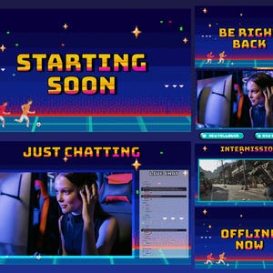 Geanimeerde pixeloverlay, retro computeroverlay, voetbalstream-overlay, geanimeerde pixelstream-overlay, retro geanimeerde streampakket