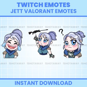 Cute Jett Valorant Emotes, Jett Valorant Twitch Emotes, Valorant Jett Emotes Pack