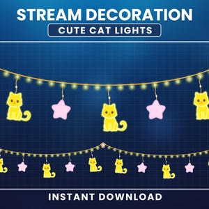 Animierte Süße Katze Twitch Overlay, Katze Stream Overlay, Süße Katze Overlay, Stream Dekoration Lichter